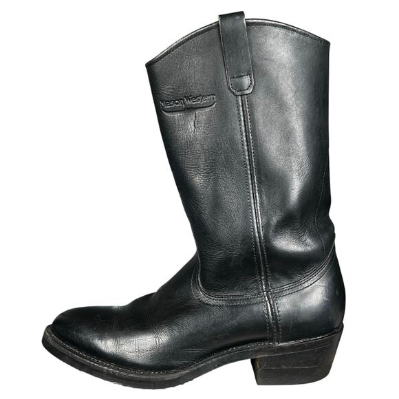 Mason Western Men’s Black Leather Vibram Sole Western Cowboy Boot Size US 9 EE main image 10